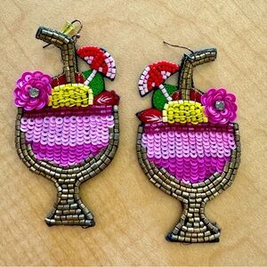 Fun big sequin daiquiri drink statement earrings